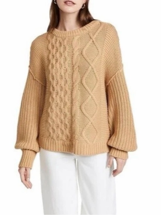 Free People Sweaters - Free People Boho Sweater Dream Cable Crewneck Heavyweight Camel Brown Size XL